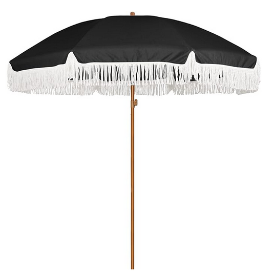 Umbrella - Black with White Fringe