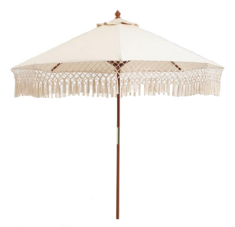 Natural Fringe Umbrella With Base